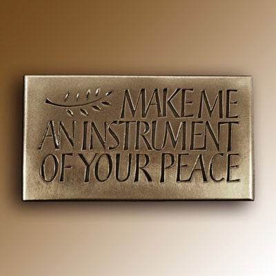 Christian Gifts, Make Me an Instrument of your Peace 15.5 x 8.5cm, Hand Cast Bronze Resin Plaque From The Wild Goose Studio