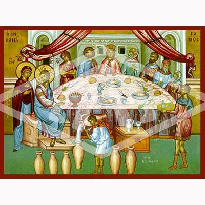 Marriage Feast At Cana, Mounted Icon Print Size 20cm x 26cm