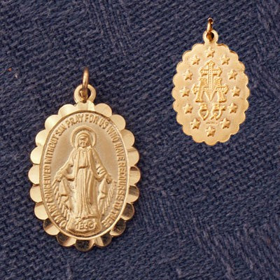9ct Gold Miraculous Medal 12mm With Scalloped Edge SPECIAL ORDER ONLY