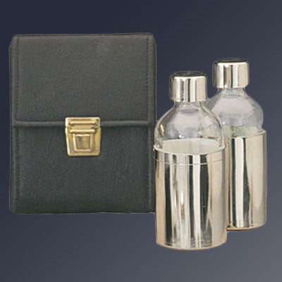 2 Holy Oil Bottles, Complete With Leather Case