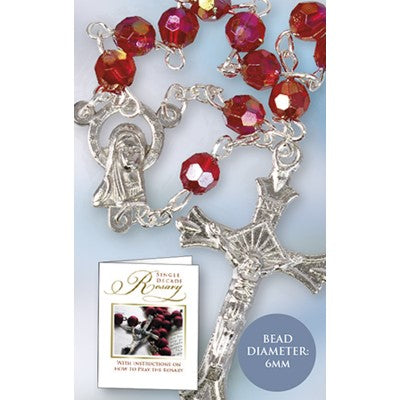 One Decade Rosary Red Glass Beads