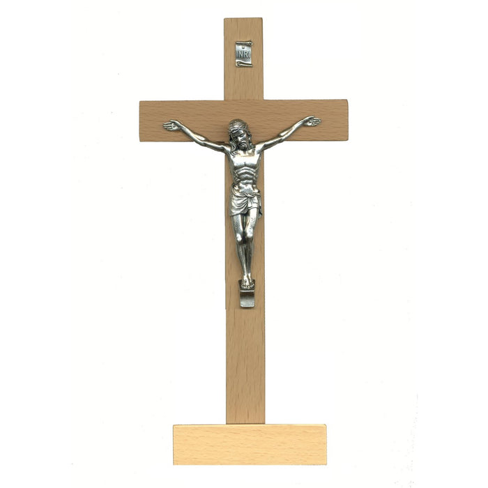 Standing Wooden Crucifix With Metal Figure 8.5 Inches / 21cm High