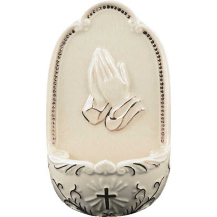 Praying Hands Design Porcelain Holy Water Font, 5 Inches / 12.5cm High