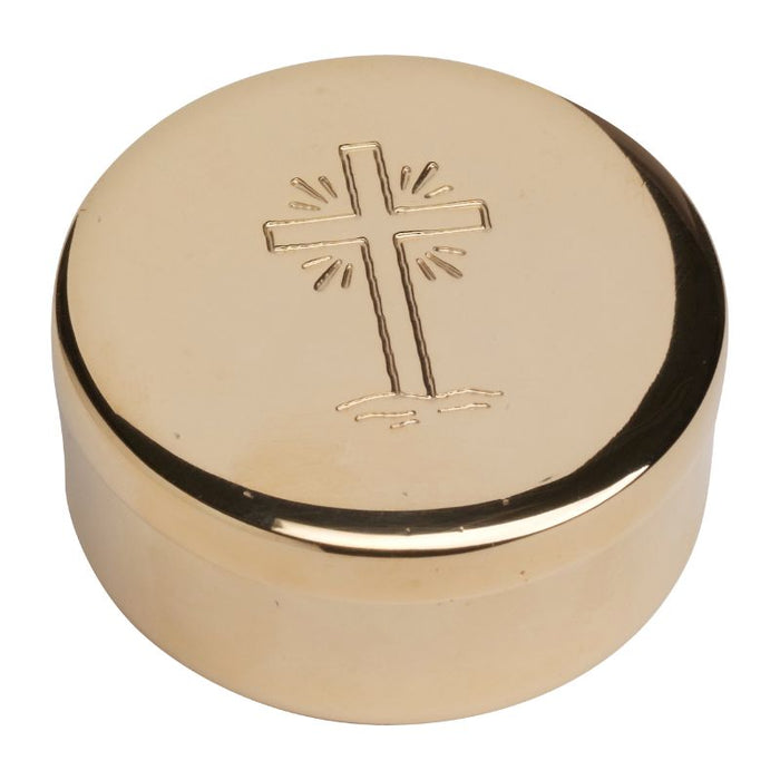 Gold Plated Pyx, Radiant Cross Design, Holds 15 Peoples or Gluten Free Communion Hosts 5cm Diameter