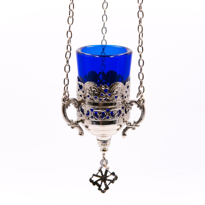 Hanging Vigil Sanctuary Lamp Silver Plated, With a Choice of 4 Different Coloured Glasses