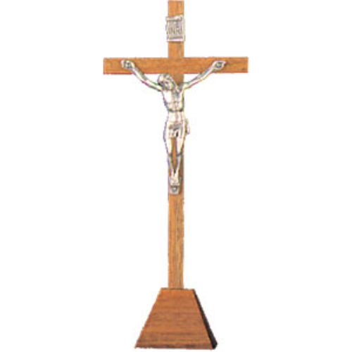 Standing Wooden Crucifix With Metal Figure 14.5cm / 5.75 Inches High