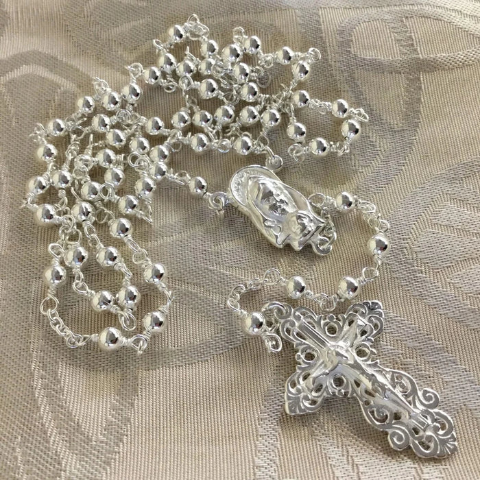Sterling Silver Rosary, 4mm Diameter Beads