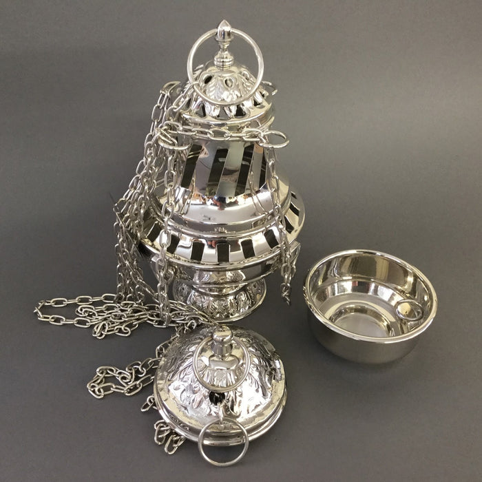 Thurible Nickel Silver Plated Brass, Church Incense Burner 10cm Diameter Small Size