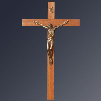 Wooden Crucifix With Gilt Metal Figure, 38cm / 14.5 Inches High