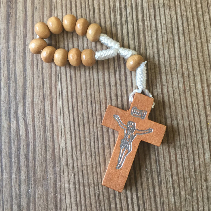 Wooden Finger Rosary With Light Wood Plain Beads