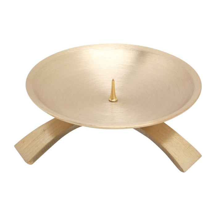 Candle Holder Tripod Design For Up To 3 Inch Diameter Candles, Brushed Satin Finish Brass With Spike