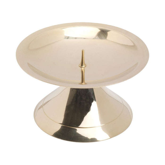 Candle Holder For Up To 2.75 Inch Diameter Candles, Polished Brass With Candle Spike