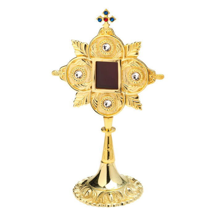 Reliquary Gold Plated Brass With Crystal Glass Stones, 25cm / 10 Inches High