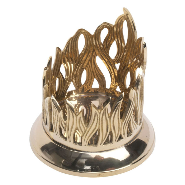 Flame Design Brass Candle Holder, For 3 Inch Diameter Candles or 7-9 Day Sanctuary Glasses