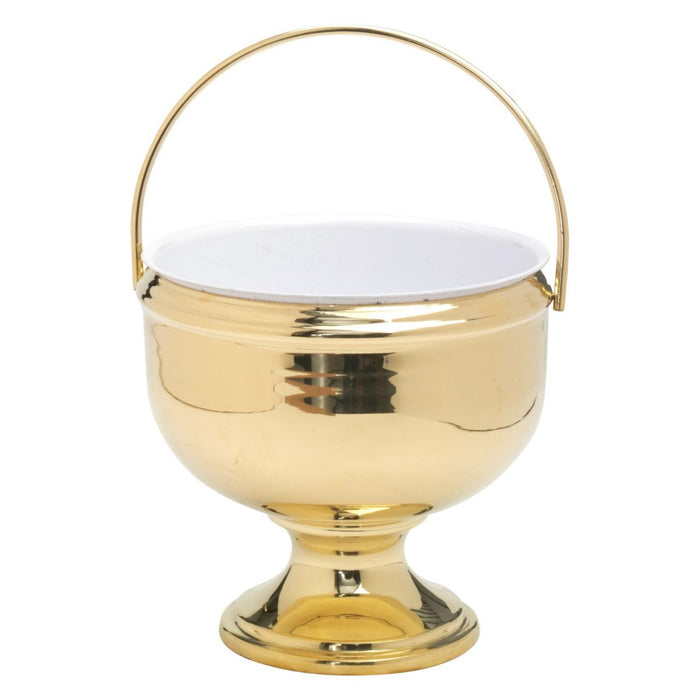 Holy Water Vat with Removable Enamelled Metal Liner, Gold Coloured Brass 18cm / 7 Inches Diameter