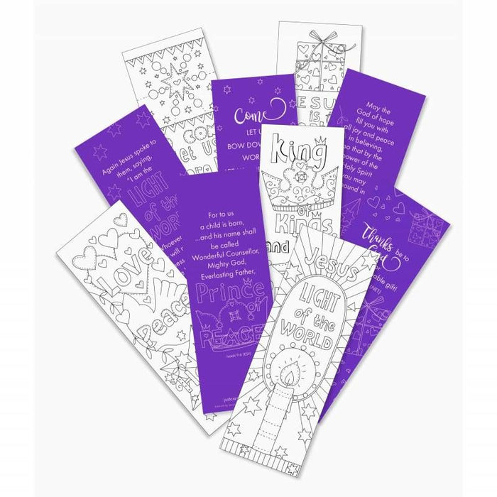 10 Christmas Colouring Bookmarks 2 x 5 Different Designs With Bible Verses On The Reverse, by Jacqui Grace