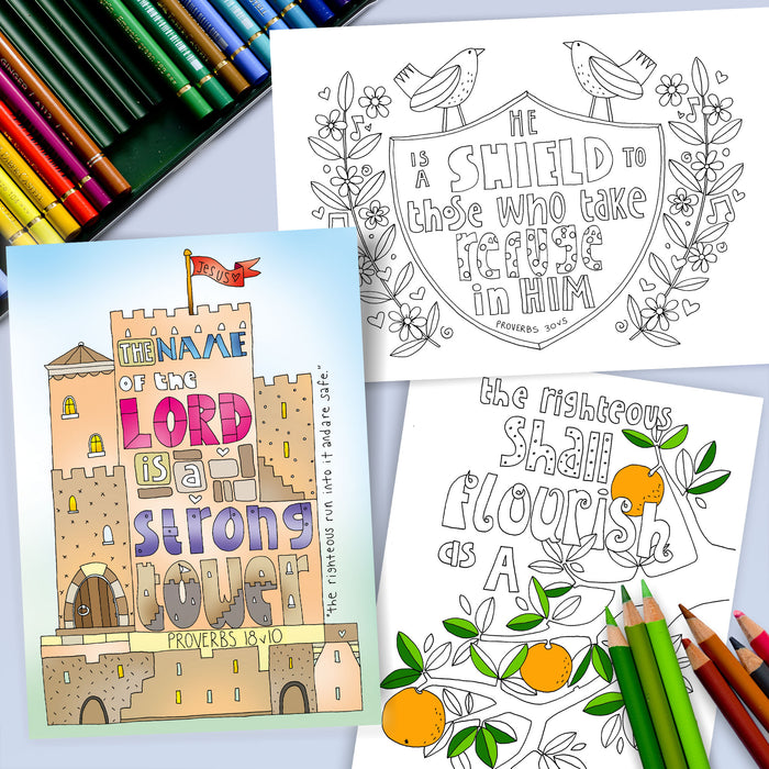 10 Exploring Proverbs Colouring Postcards, by Jacqui Grace