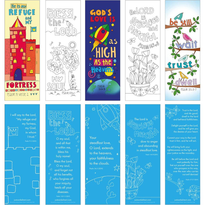 10 Exploring The Psalms: Colouring Bookmarks With Bible Verses On The Reverse, by Jacqui Grace