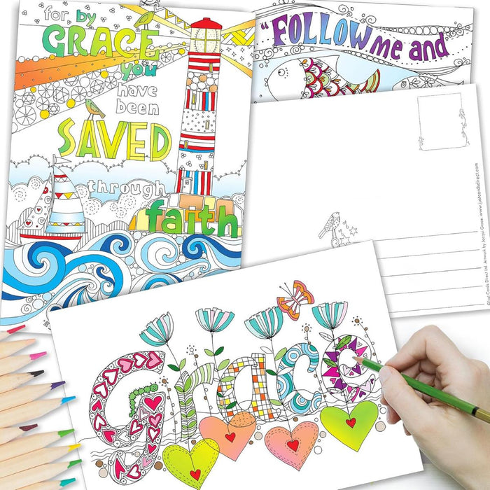10 Images of Grace: Colouring Postcards With Bible Verses On The Reverse, by Jacqui Grace