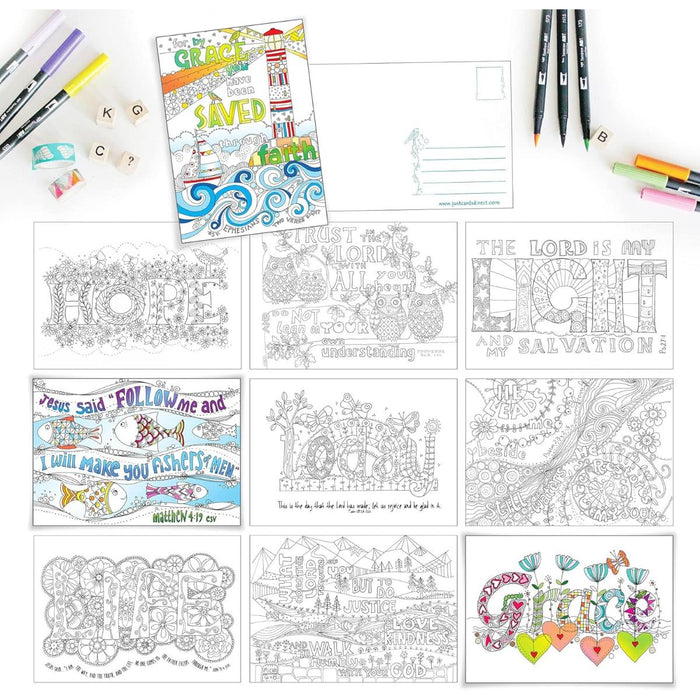 10 Images of Grace: Colouring Postcards With Bible Verses On The Reverse, by Jacqui Grace