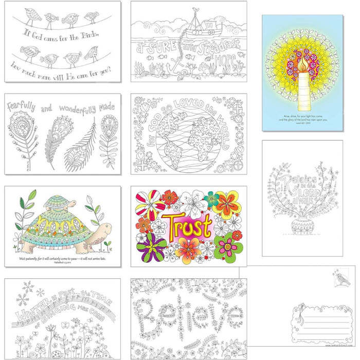 10 Images of Hope: Colouring Postcards With Bible Verses On The Reverse, by Jacqui Grace