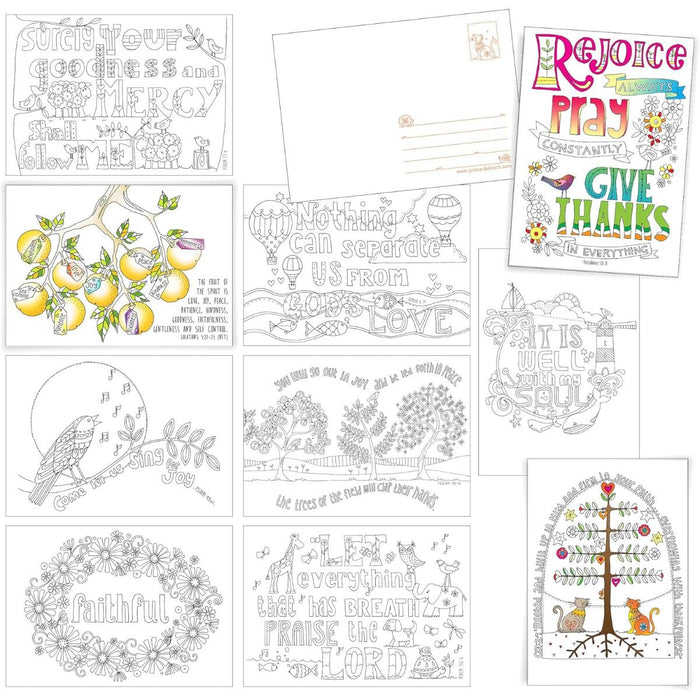 10 Images of Joy: Colouring Postcards With Bible Verses On The Reverse, by Jacqui Grace