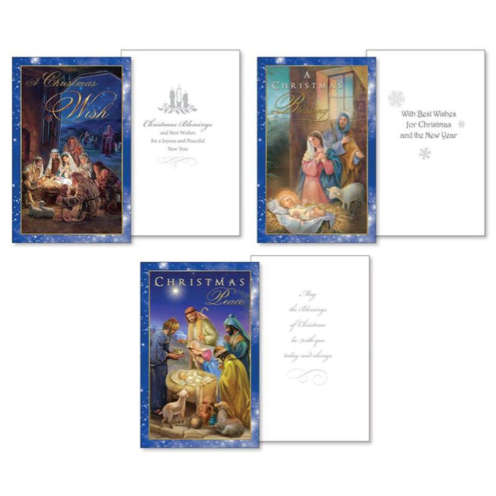 10 Small Christmas Cards, A Christmas Wish - 3 Different Designs - Size 13.5cm High