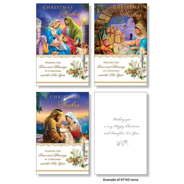 15% OFF 10 Small Christmas Cards, Christmas Wishes Holy Family Nativity Scenes, 3 Designs 13.5cm High