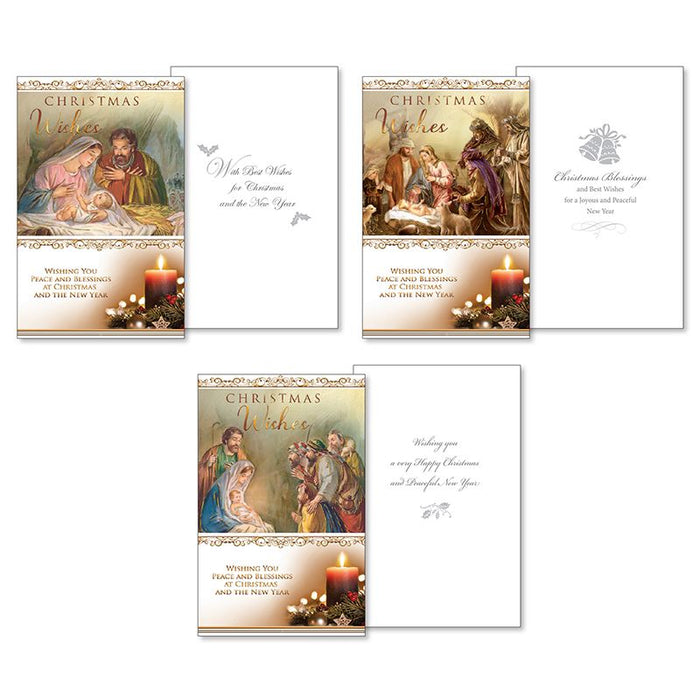 15% OFF 10 Small Christmas Cards, Christmas Wishes Traditional Nativity Scenes, 3 Designs 13.5cm High
