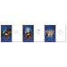 A set of four Christmas greeting cards arranged side by side on a white background. The cards feature rich blue borders with gold glitter details and illustrations of the Holy Family, angels, and the Three Wise Men, paired with clean white interior panels containing elegant gold text.