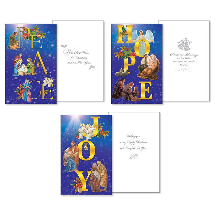 15% OFF 10 Small Christmas Cards, Peace, Joy and Hope, 3 Designs 13.5cm High