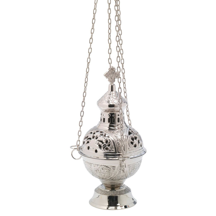 Thurible Church Incense Burner, Nickel Silver Plated Brass, 13cm / 5 Inches Diameter Standard Size
