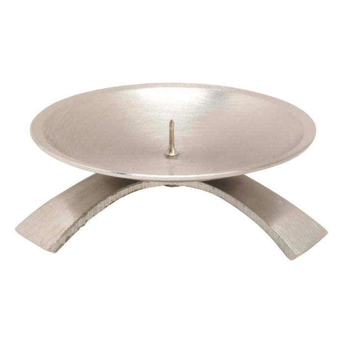 Candle Holder Tripod Design For Up To 3 Inch Diameter Candles, Brushed Nickel Silver Plated Brass With Spike