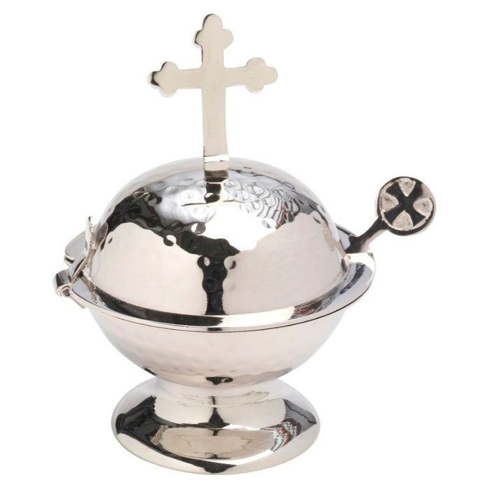 Incense Boat & Spoon, Silver Plated Brass 16cm / 6.25 Inches High Including Trefoil Design Cross