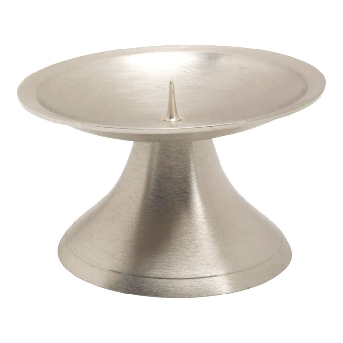 Candle Holder For Up To 2.75 Inch Diameter Candles, Brushed Nickel Silver Plated Brass With Spike