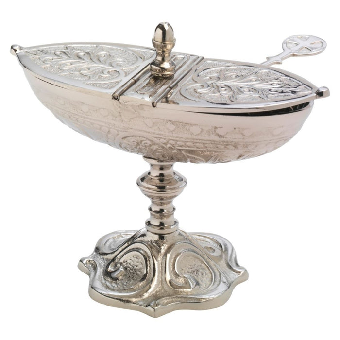 Incense Boat & Spoon, Silver Plated Brass Boat 17cm / 6.75 Inches In Length