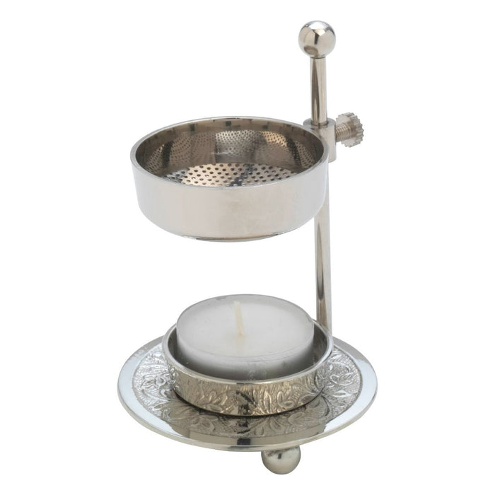 Incense Burner Candlelight Burning Design With Adjustable Height, Silvered Brass 11cm / 4.25 Inches High