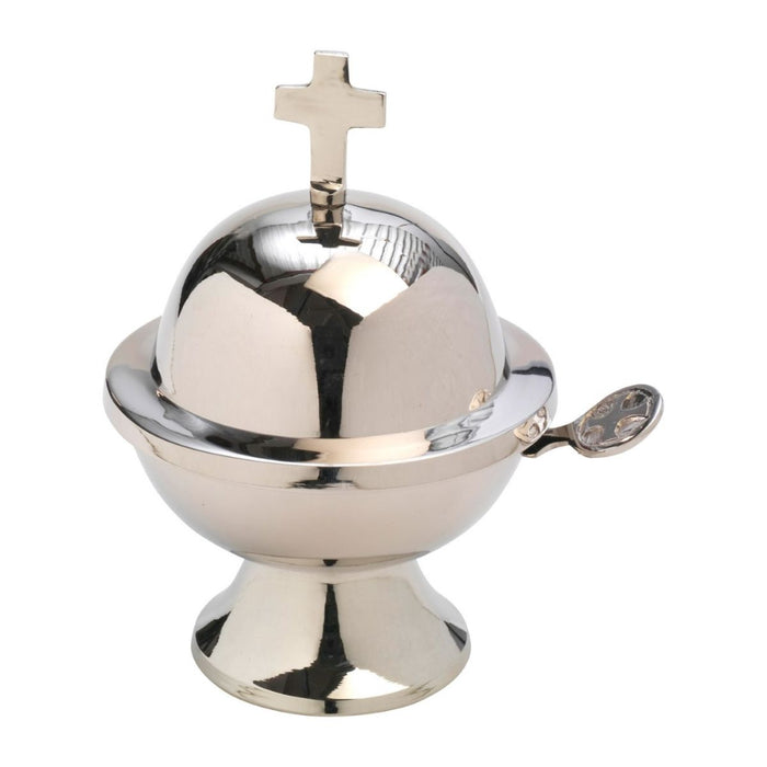 Incense Boat & Spoon, Silver Plated Brass Boat 13cm / 5 Inches High Including Cross Finial