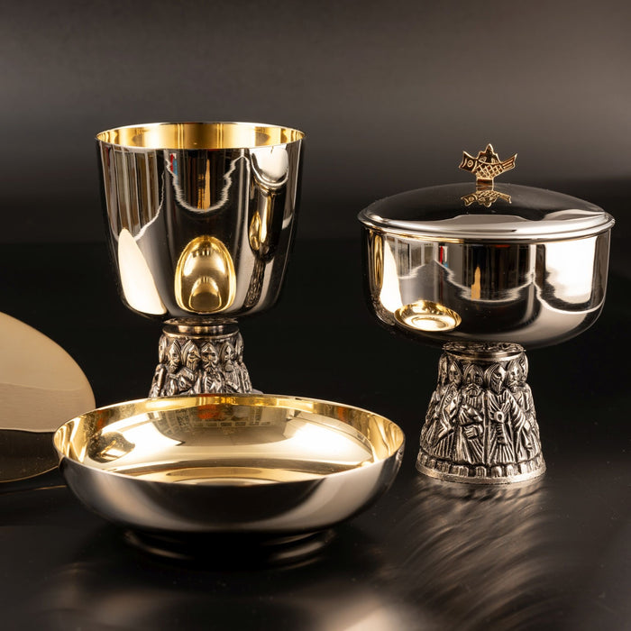 Chalice and Paten - The 12 Apostles - Nickel Silver - Size 15.5cm / 6 Inches High, Chalice holds 400ml