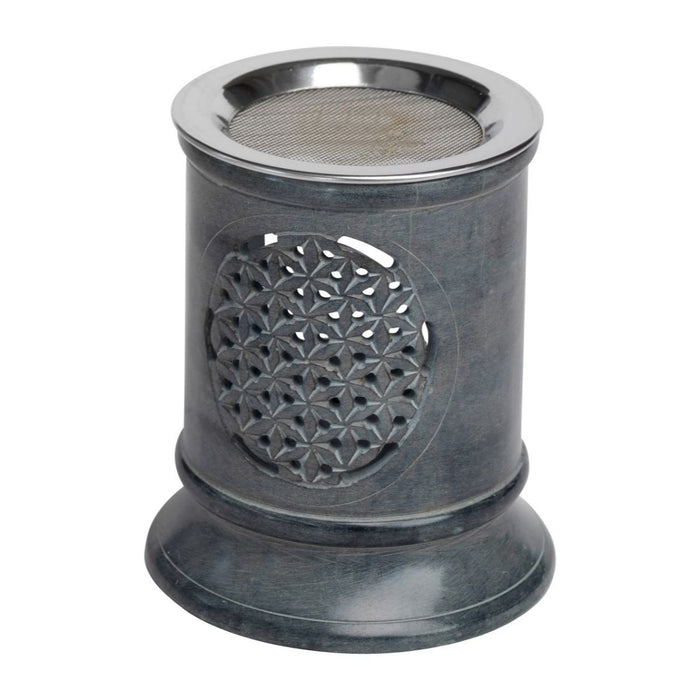 Soapstone Candlelight Burning Incense Burner, Grisaille Window Design 10.2cm / 4 Inches High