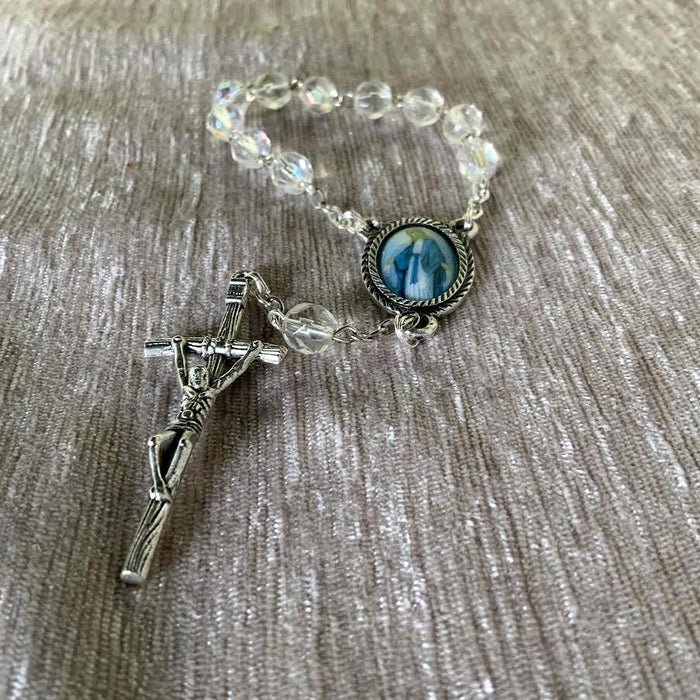 Crystal Glass One Decade Rosary, With Coloured Miraculous Medal