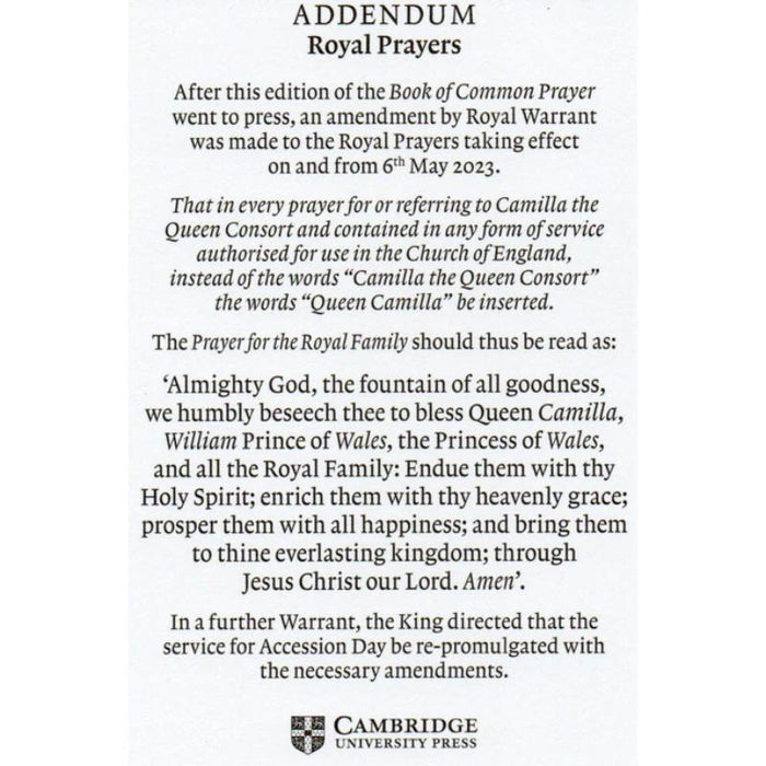 Book of Common Prayer, Updated 2023 Standard Hardback Edition Red Imitation Leather, by Cambridge University Press