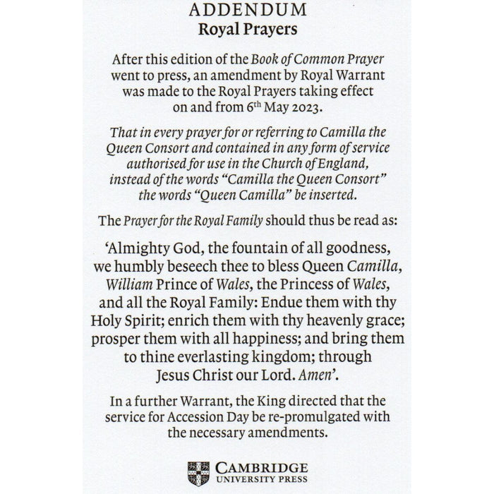 Book of Common Prayer, Updated 2023 Standard Hardback Edition Black Imitation Leather, by Cambridge University Press