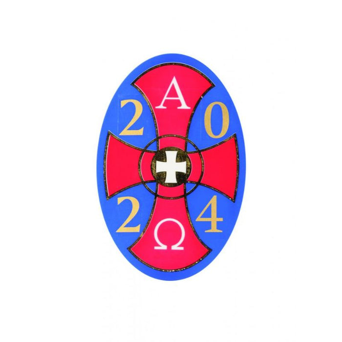 2025 Alpha & Omega Red & Blue Design, Paschal Candle Transfer Suitable For 2 to 3 Inch Diameter Easter Candles IN STOCK