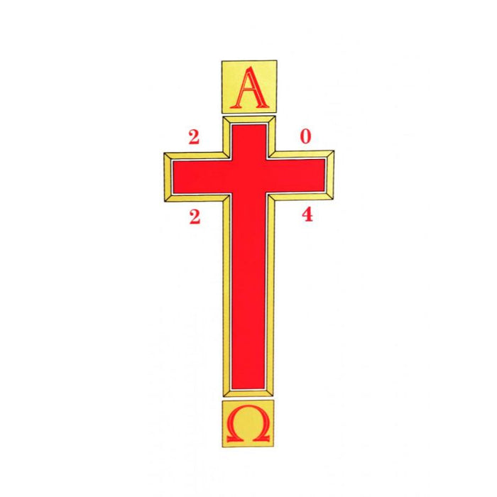 2025 Alpha & Omega With Red Cross and Gold Edging, Paschal Candle Transfer Suitable for 2 to 3 Inch Diameter Candles IN STOCK