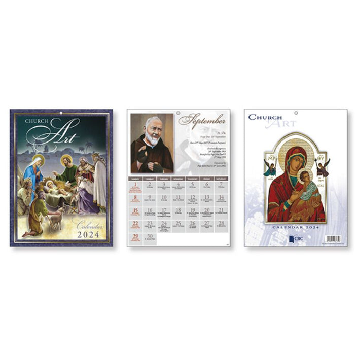 2025 Church Art Calendar, Our Lady of Perpetual Help and Nativity Scene Cover Designs Available August - September 2024