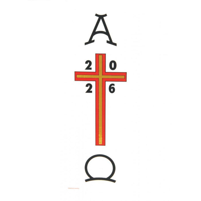 2026 Paschal Candle 2 Inch Dia x 24 Inches High, Plain Or With a Choice of 7 Candle Transfer Designs