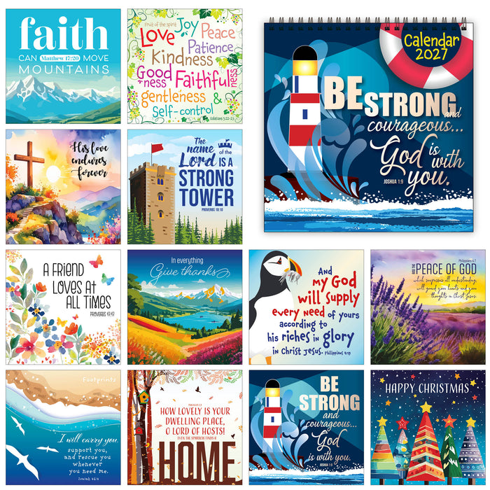 2027 Christian Wall Calendar, Bible Verse On Each Month Page Size 19.5cm Square