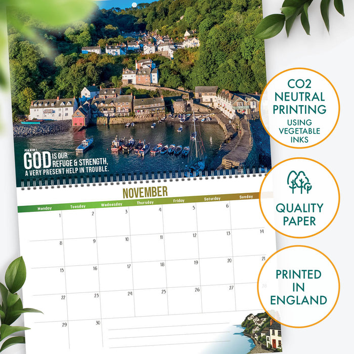 2027 Inspirational Coastal Calendar, With Bible Verses On Every Page, Size A4 When Closed