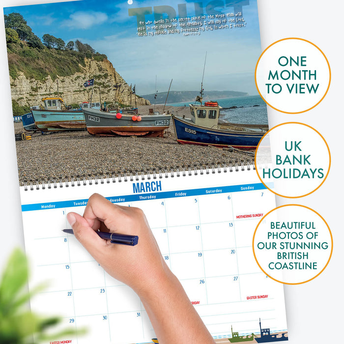 2027 Inspirational Coastal Calendar, With Bible Verses On Every Page, Size A4 When Closed